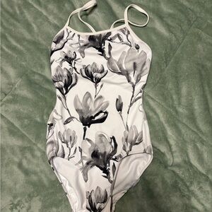 Black & White Floral Juniors One-Piece Swimsuit #7